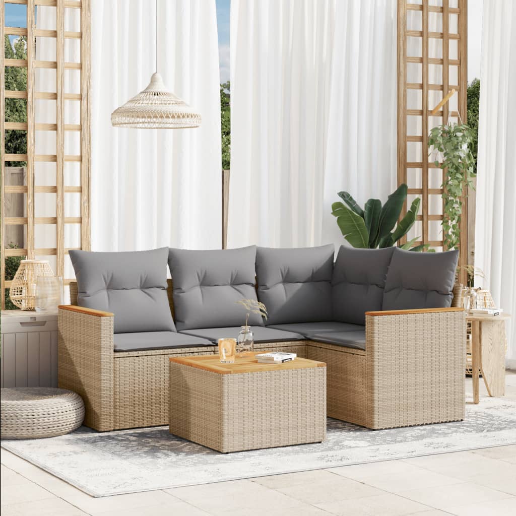4-tlg. Garten-Sofagarnitur mit Kissen Schwarz Poly Rattan