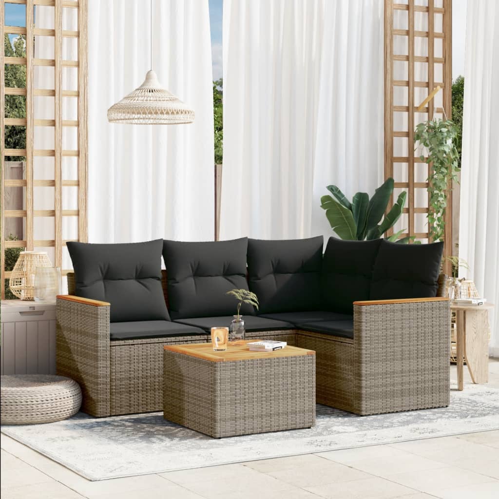 4-tlg. Garten-Sofagarnitur mit Kissen Schwarz Poly Rattan