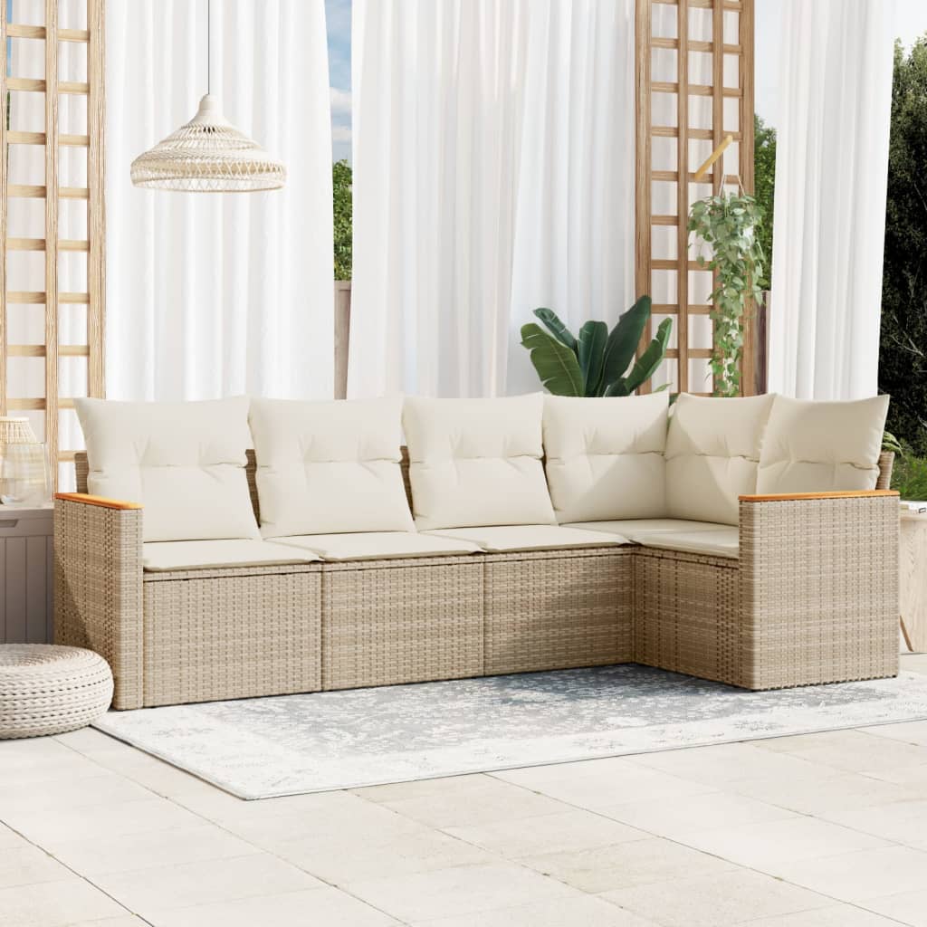 5-tlg. Garten-Sofagarnitur mit Kissen Schwarz Poly Rattan