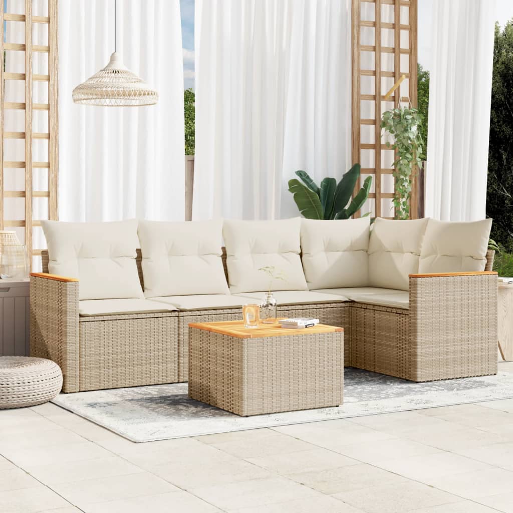 5-tlg. Garten-Sofagarnitur mit Kissen Schwarz Poly Rattan