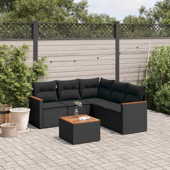 5-tlg. Garten-Sofagarnitur mit Kissen Schwarz Poly Rattan