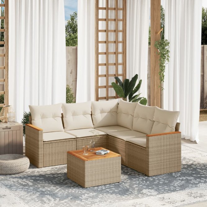 5-tlg. Garten-Sofagarnitur mit Kissen Schwarz Poly Rattan