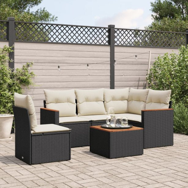 5-tlg. Garten-Sofagarnitur mit Kissen Schwarz Poly Rattan