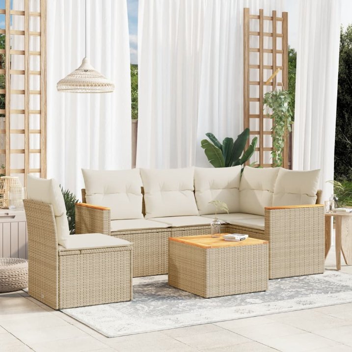5-tlg. Garten-Sofagarnitur mit Kissen Schwarz Poly Rattan