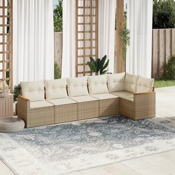 6-tlg. Garten-Sofagarnitur mit Kissen Schwarz Poly Rattan