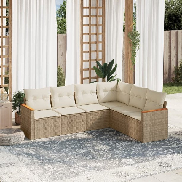 6-tlg. Garten-Sofagarnitur mit Kissen Schwarz Poly Rattan