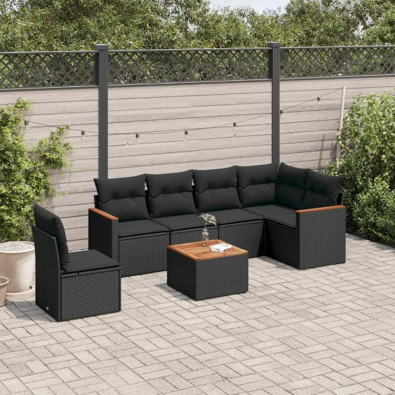 6-tlg. Garten-Sofagarnitur mit Kissen Schwarz Poly Rattan