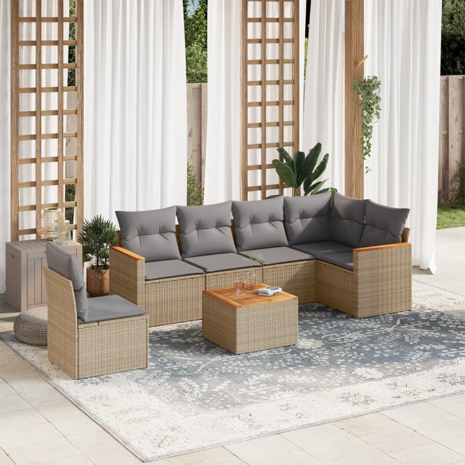 6-tlg. Garten-Sofagarnitur mit Kissen Schwarz Poly Rattan