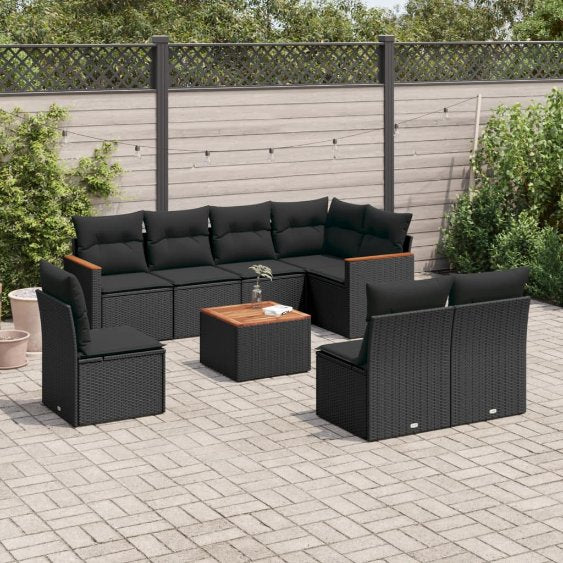 8-tlg. Garten-Sofagarnitur mit Kissen Schwarz Poly Rattan