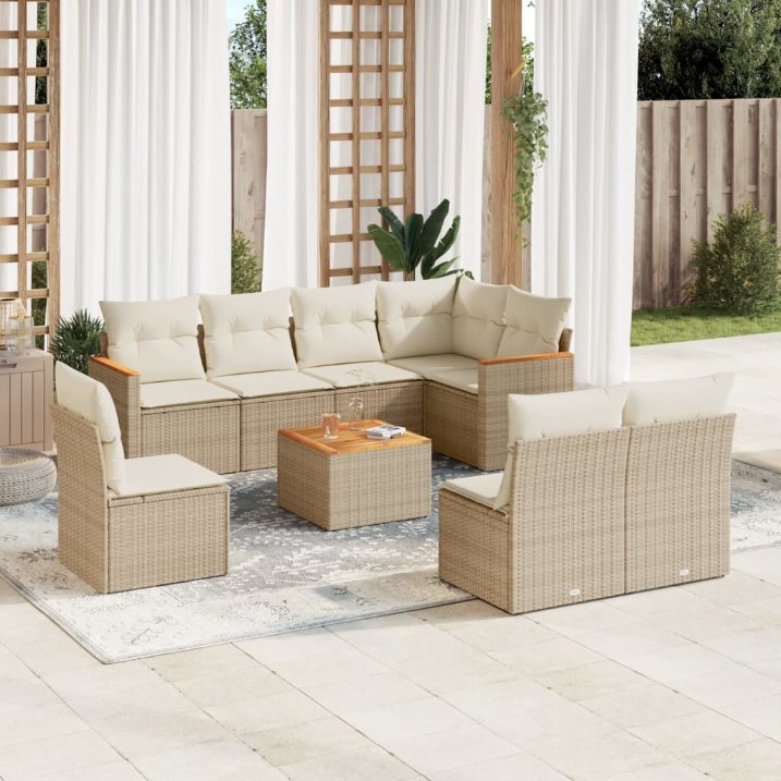 8-tlg. Garten-Sofagarnitur mit Kissen Schwarz Poly Rattan