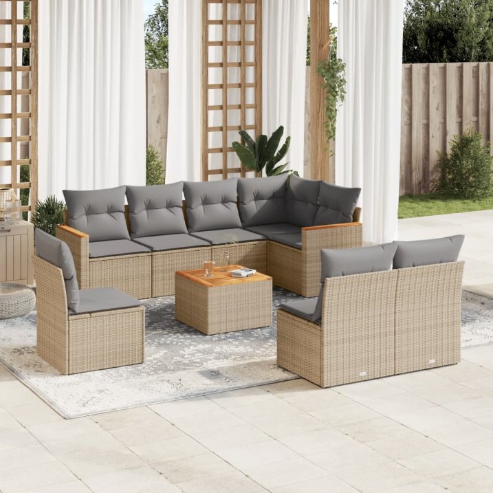 8-tlg. Garten-Sofagarnitur mit Kissen Schwarz Poly Rattan