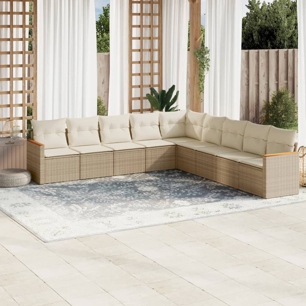 9-tlg. Garten-Sofagarnitur mit Kissen Schwarz Poly Rattan