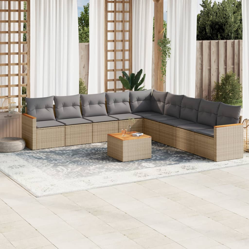 9-tlg. Garten-Sofagarnitur mit Kissen Schwarz Poly Rattan