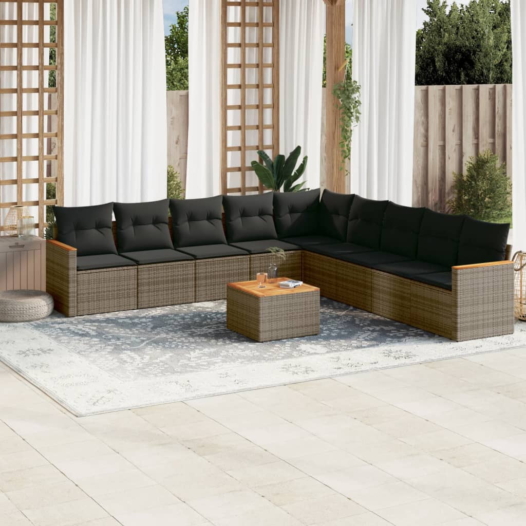 9-tlg. Garten-Sofagarnitur mit Kissen Schwarz Poly Rattan