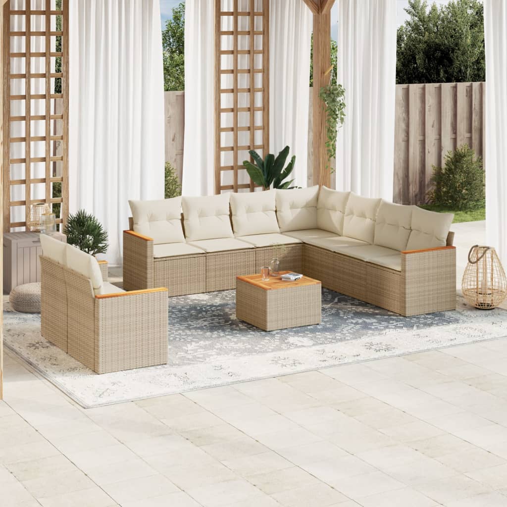9-tlg. Garten-Sofagarnitur mit Kissen Schwarz Poly Rattan