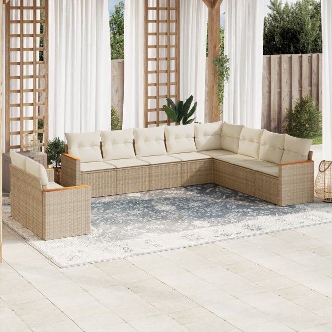 vidaXL 10-tlg. Garten-Sofagarnitur mit Kissen Schwarz Poly Rattan