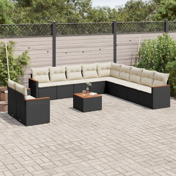 11-tlg. Garten-Sofagarnitur mit Kissen Schwarz Poly Rattan