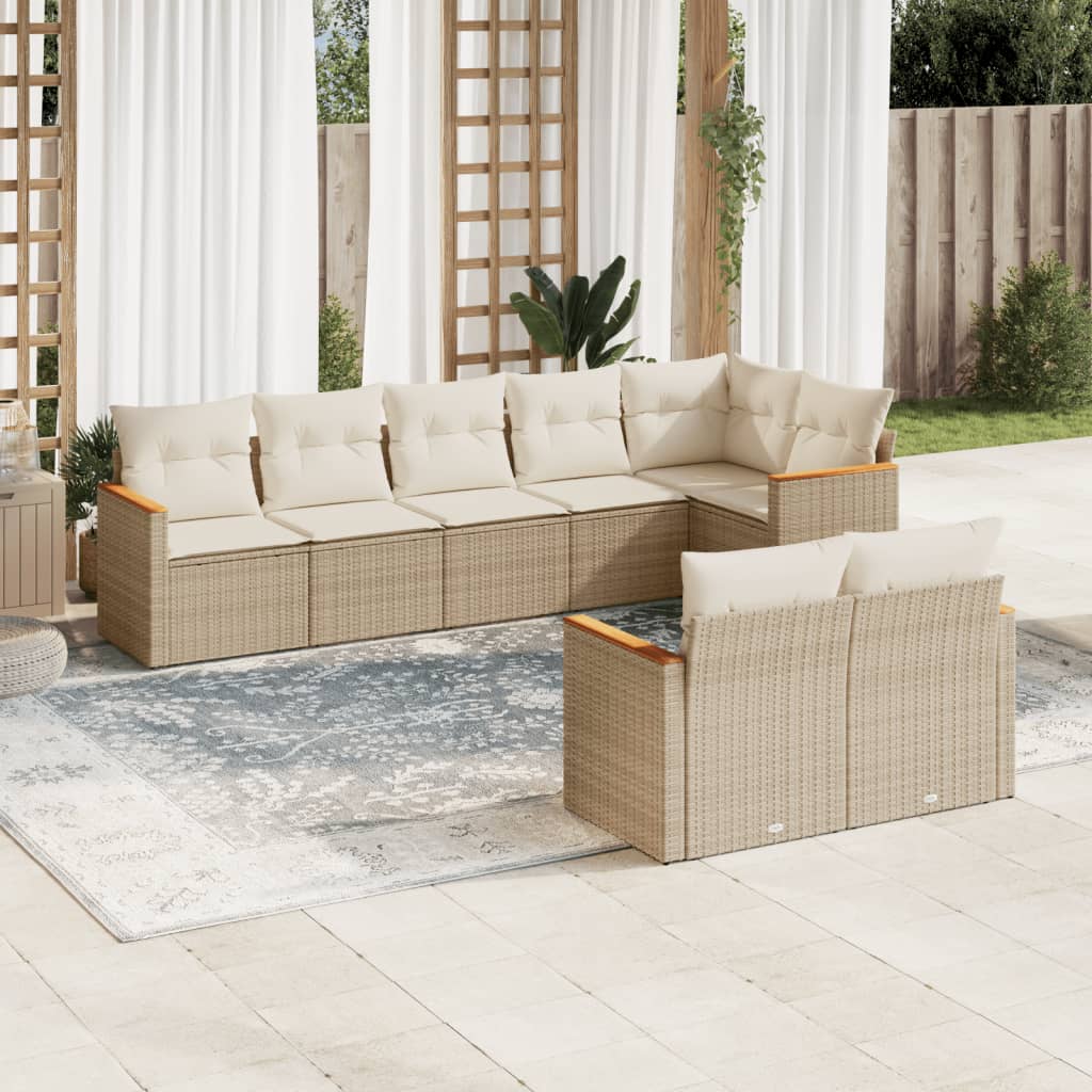 8-tlg. Garten-Sofagarnitur mit Kissen Schwarz Poly Rattan