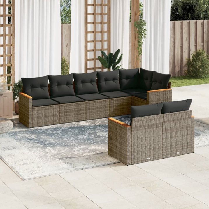 8-tlg. Garten-Sofagarnitur mit Kissen Schwarz Poly Rattan