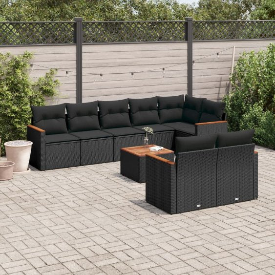 8-tlg. Garten-Sofagarnitur mit Kissen Schwarz Poly Rattan
