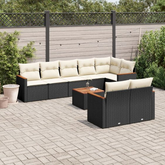 8-tlg. Garten-Sofagarnitur mit Kissen Schwarz Poly Rattan