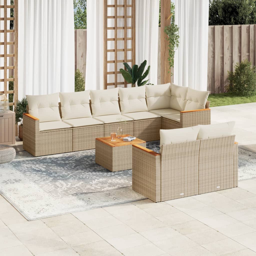 8-tlg. Garten-Sofagarnitur mit Kissen Schwarz Poly Rattan