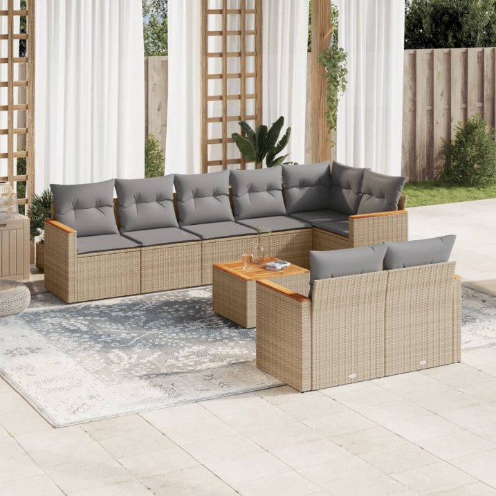 8-tlg. Garten-Sofagarnitur mit Kissen Schwarz Poly Rattan