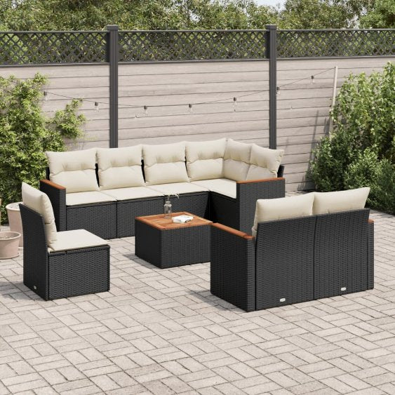 8-tlg. Garten-Sofagarnitur mit Kissen Schwarz Poly Rattan