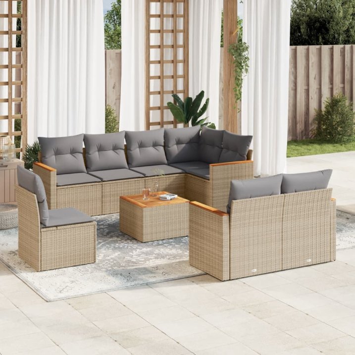8-tlg. Garten-Sofagarnitur mit Kissen Schwarz Poly Rattan