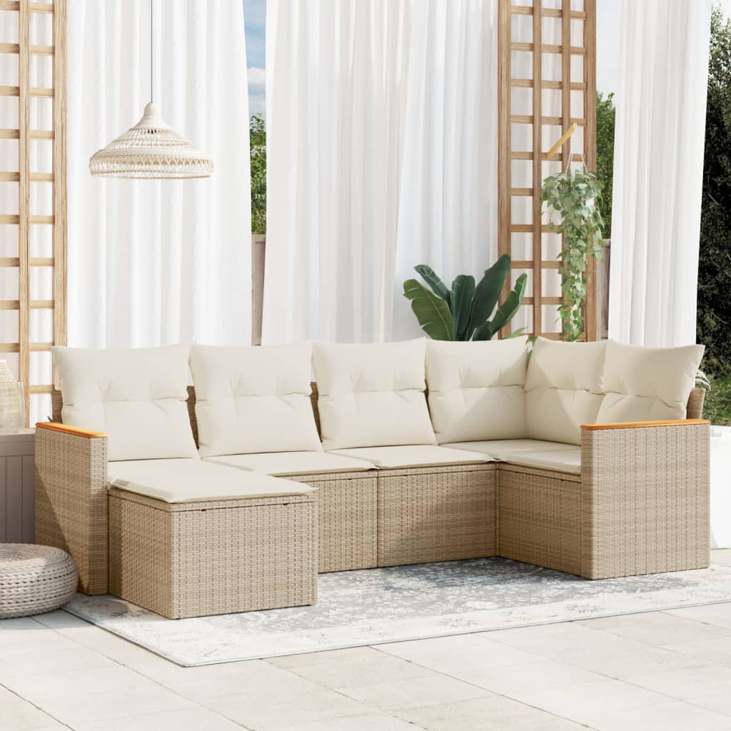 6-tlg. Garten-Sofagarnitur mit Kissen Schwarz Poly Rattan
