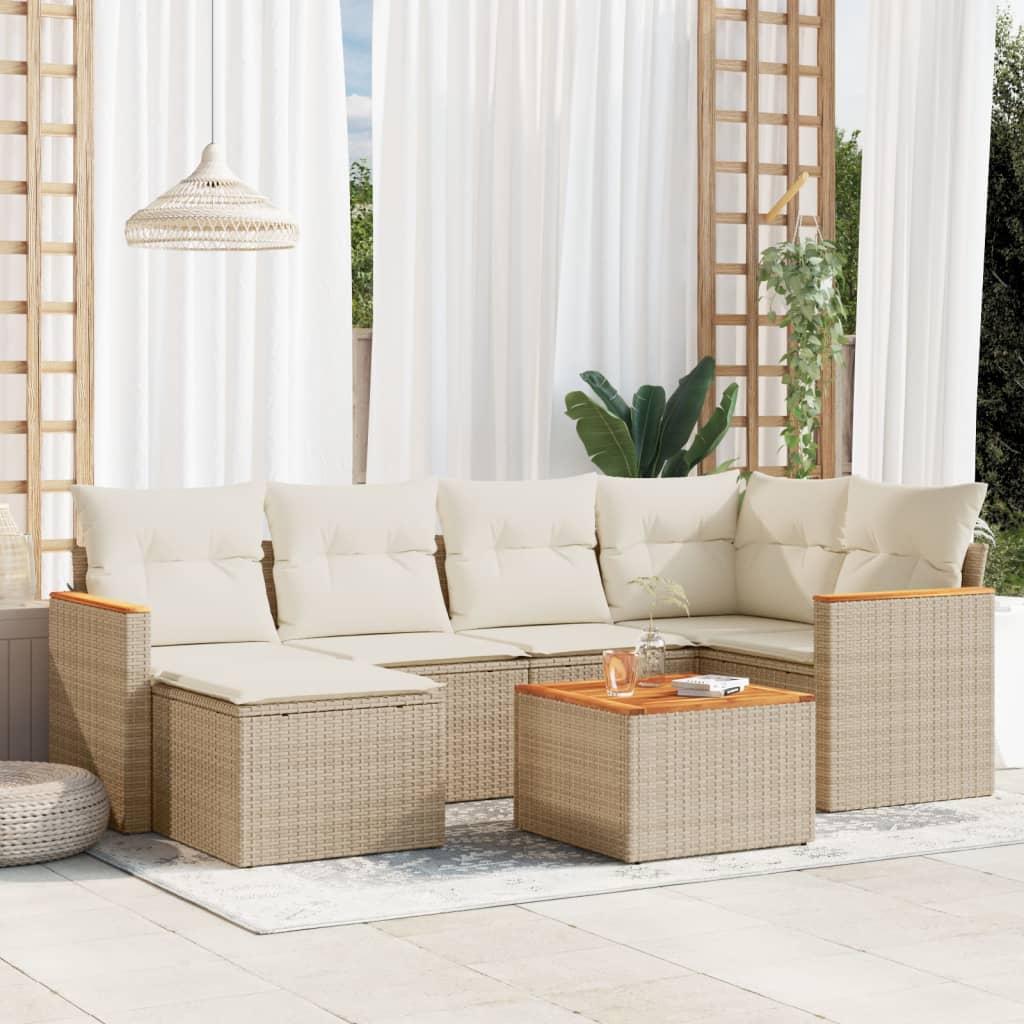 6-tlg. Garten-Sofagarnitur mit Kissen Schwarz Poly Rattan