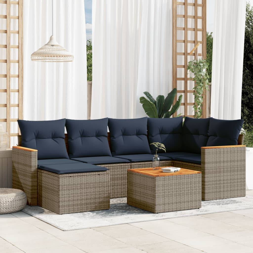 6-teiliges Gartensofa-Set mit Kissen, schwarzes Polyrattan