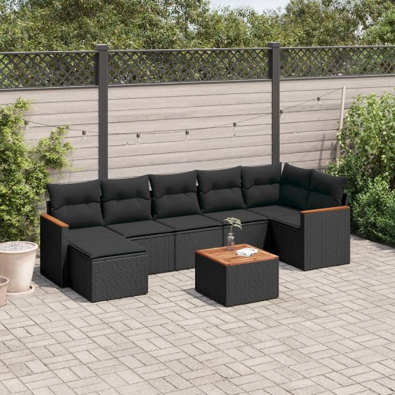 7-tlg. Garten-Sofagarnitur mit Kissen Schwarz Poly Rattan