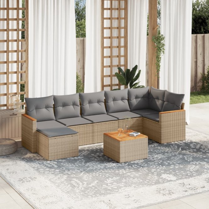 7-tlg. Garten-Sofagarnitur mit Kissen Schwarz Poly Rattan