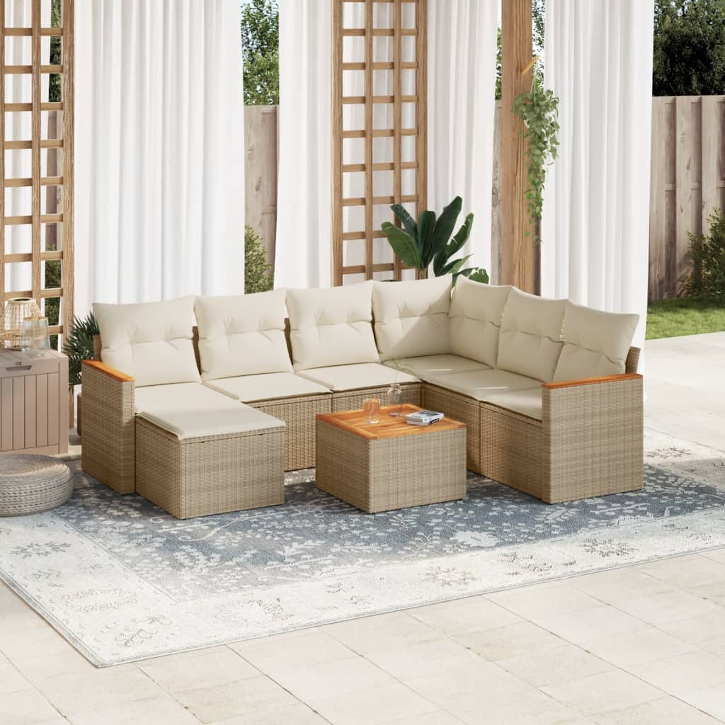 7-tlg. Garten-Sofagarnitur mit Kissen Schwarz Poly Rattan