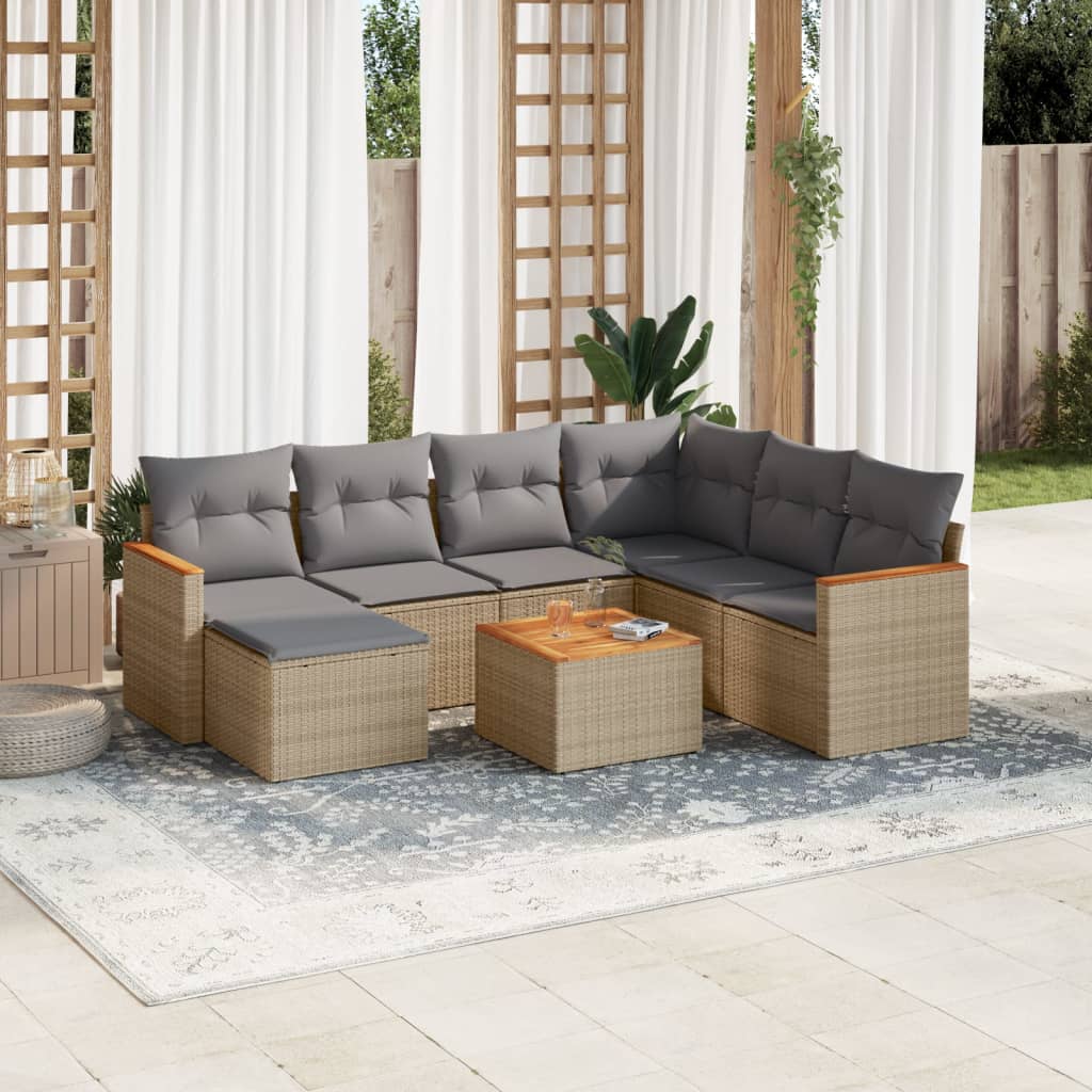 7-tlg. Garten-Sofagarnitur mit Kissen Schwarz Poly Rattan