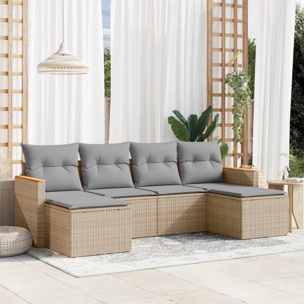 6-tlg. Garten-Sofagarnitur mit Kissen Schwarz Poly Rattan