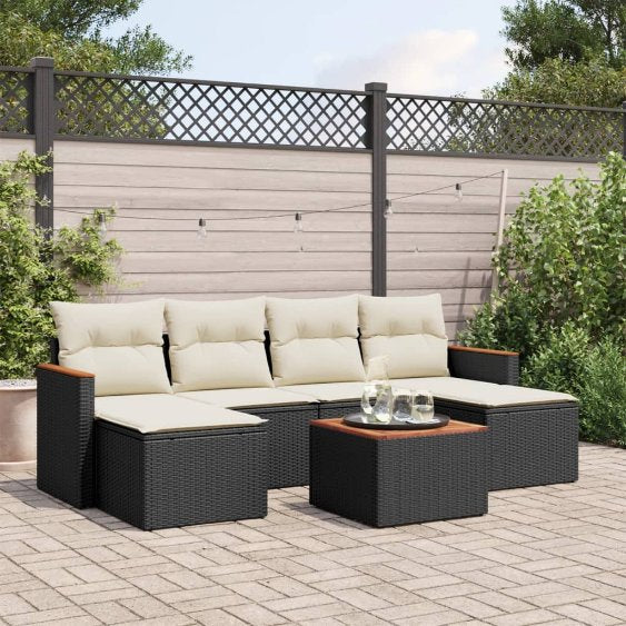 6-tlg. Garten-Sofagarnitur mit Kissen Schwarz Poly Rattan