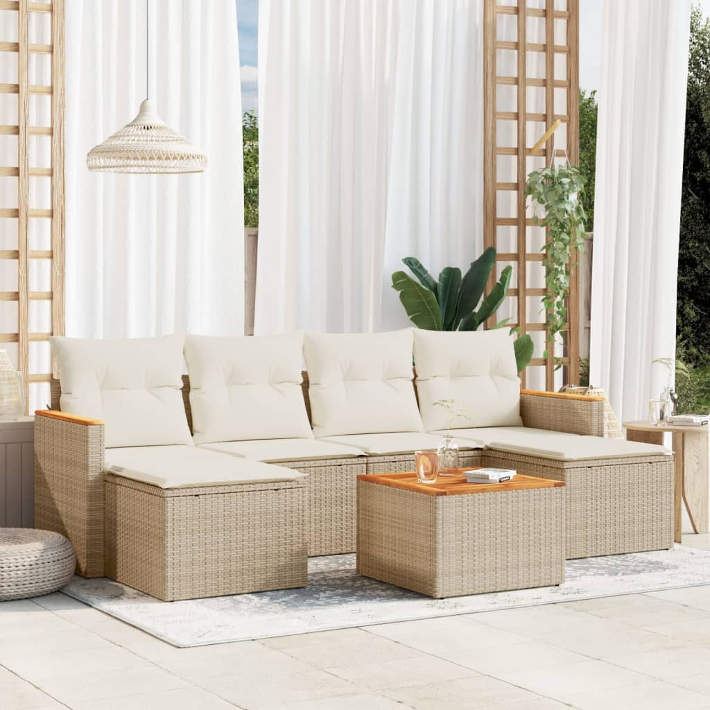 6-tlg. Garten-Sofagarnitur mit Kissen Schwarz Poly Rattan