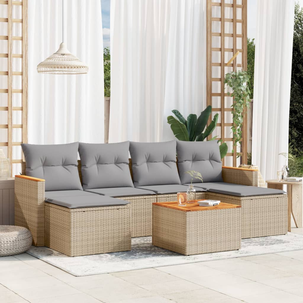 6-tlg. Garten-Sofagarnitur mit Kissen Schwarz Poly Rattan