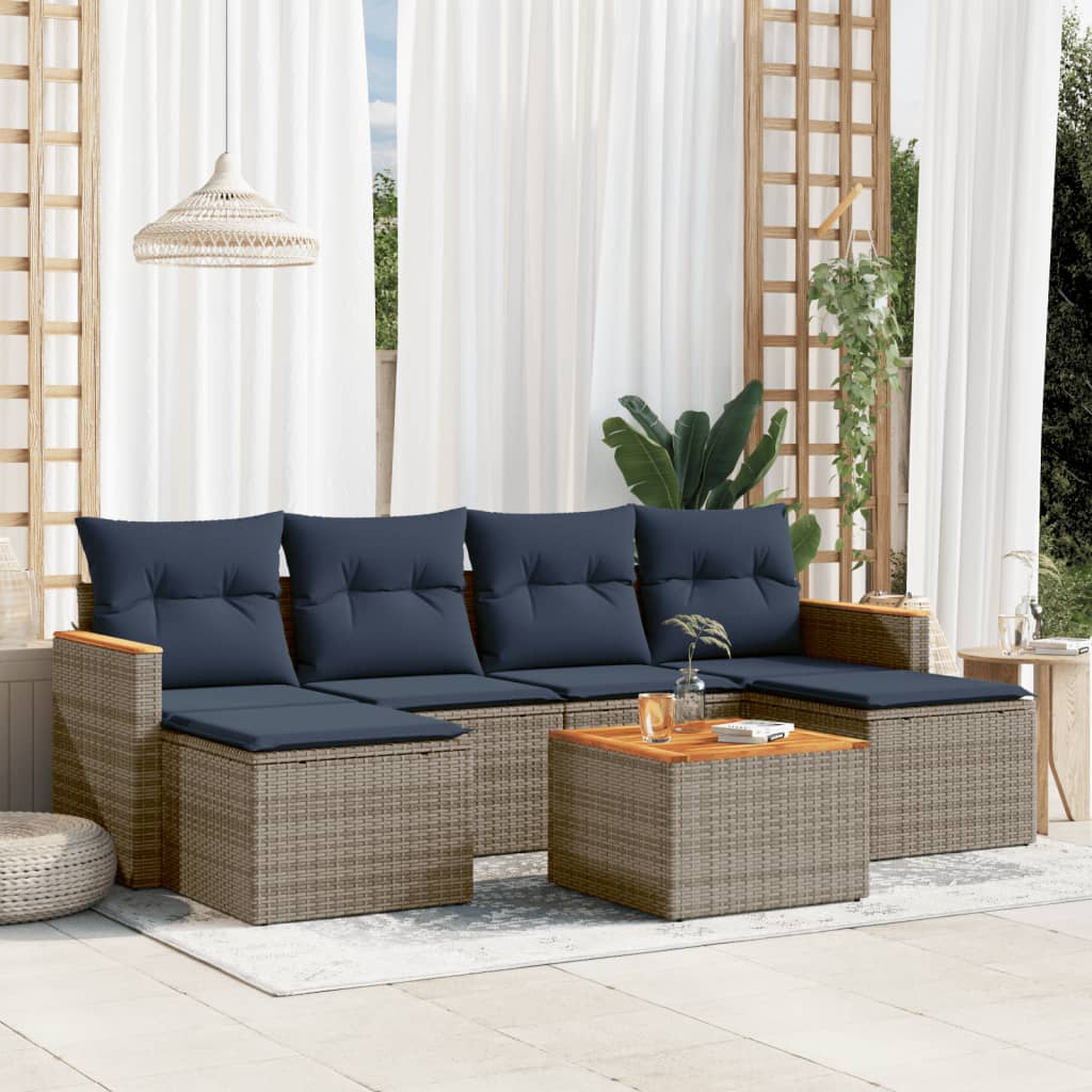 6-teiliges Gartensofa-Set mit Kissen, schwarzes Polyrattan