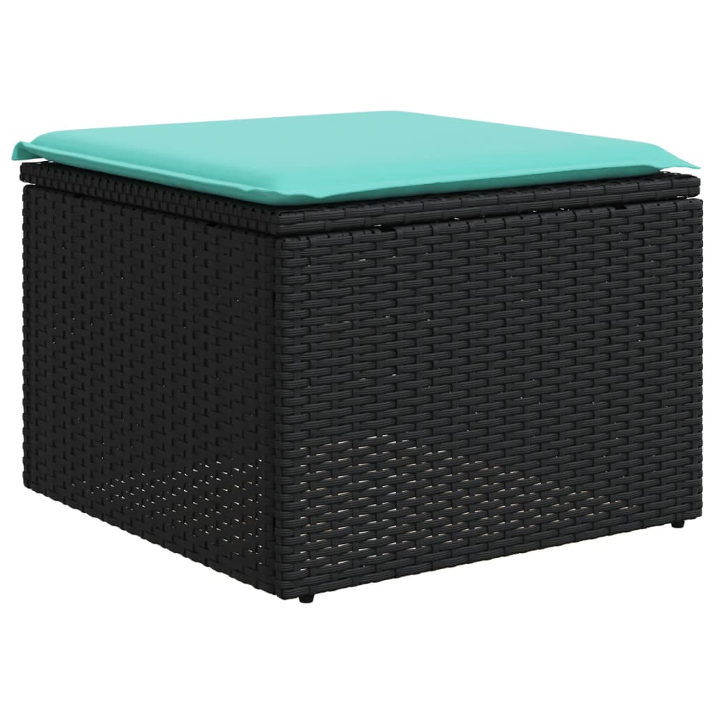 7-teiliges Gartensofa-Set mit Kissen, schwarzes Polyrattan