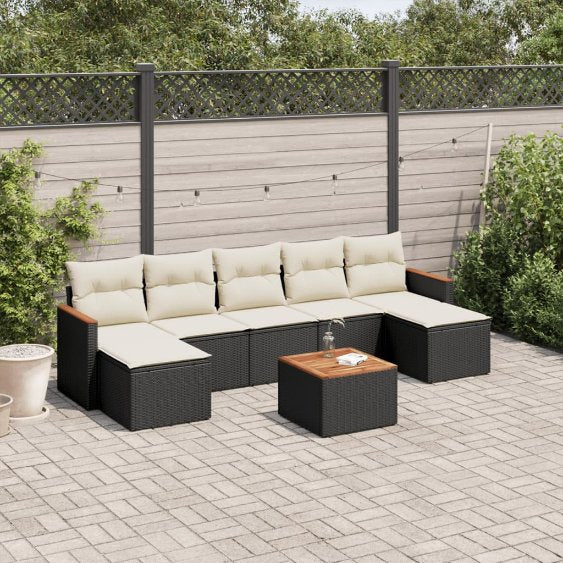 7-tlg. Garten-Sofagarnitur mit Kissen Schwarz Poly Rattan
