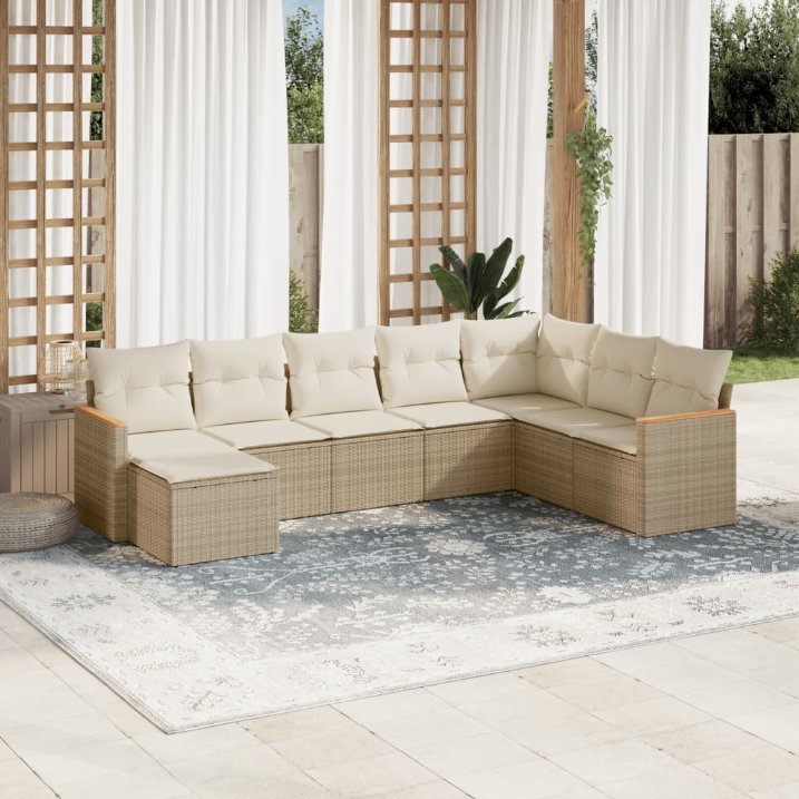 8-tlg. Garten-Sofagarnitur mit Kissen Schwarz Poly Rattan