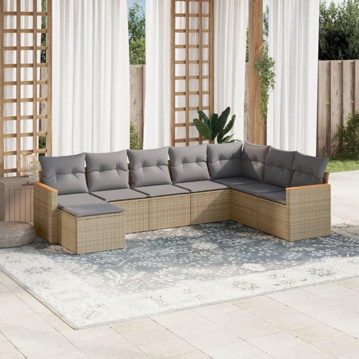 8-tlg. Garten-Sofagarnitur mit Kissen Schwarz Poly Rattan