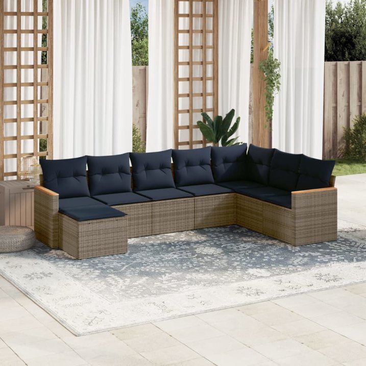 8-teiliges Gartensofa-Set mit Kissen, schwarzes Polyrattan