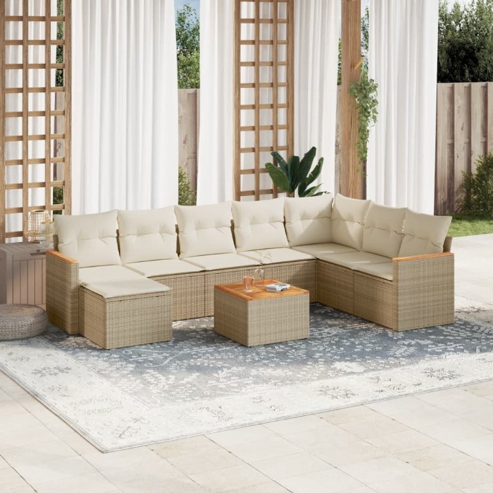 8-tlg. Garten-Sofagarnitur mit Kissen Schwarz Poly Rattan