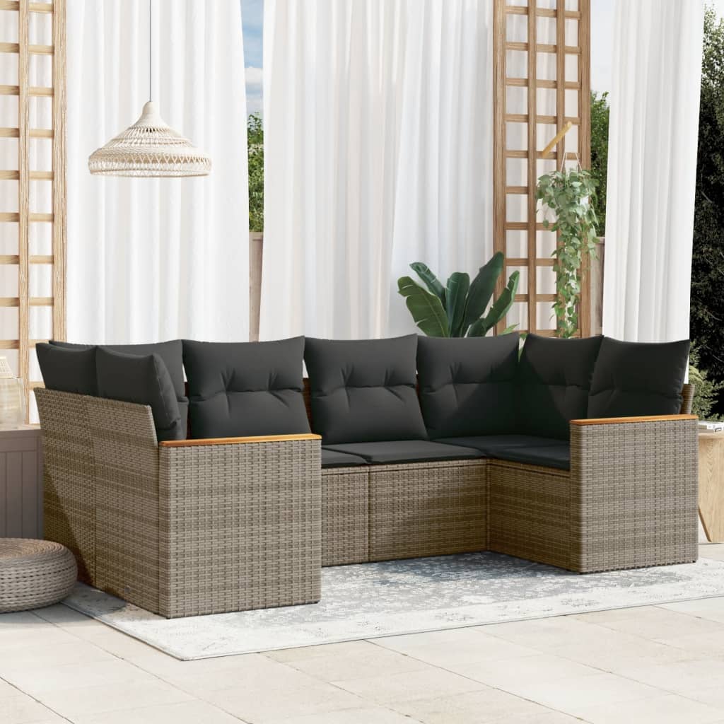 6-tlg. Garten-Sofagarnitur mit Kissen Schwarz Poly Rattan