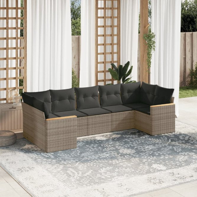 7-tlg. Garten-Sofagarnitur mit Kissen Schwarz Poly Rattan