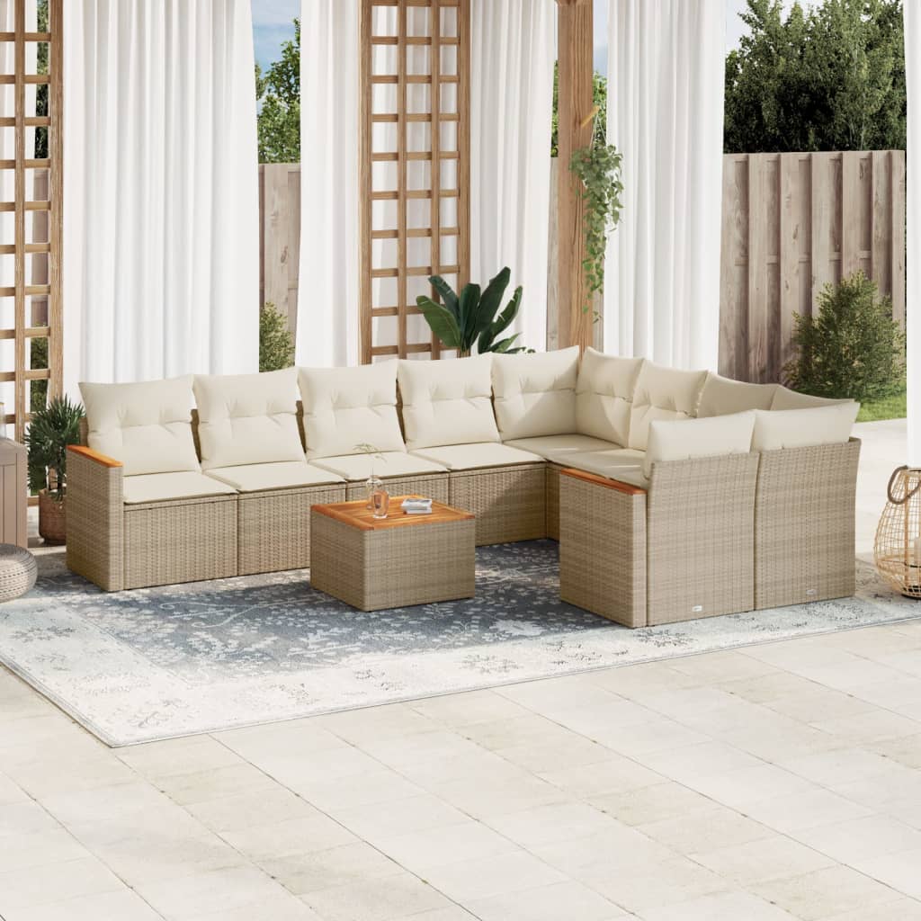 9-tlg. Garten-Sofagarnitur mit Kissen Schwarz Poly Rattan